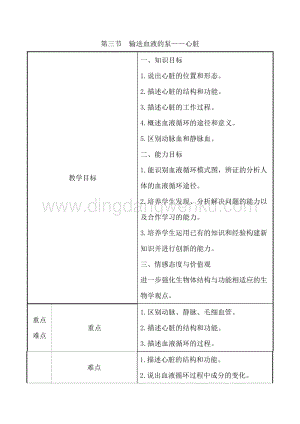 人教版七年級下冊生物4.4.3輸送血液的泵心臟教案.doc