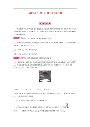 人教版八年級物理下冊第十章浮力專題訓練四浮力的相關計算分層精煉.docx
