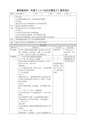 教科版一年級下冊科學教學設計1.6它們去哪里了教案.doc