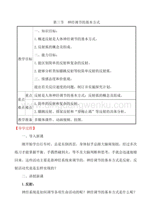 人教版七年級(jí)下冊(cè)生物4.6.3 神經(jīng)調(diào)節(jié)的基本方式教案.doc