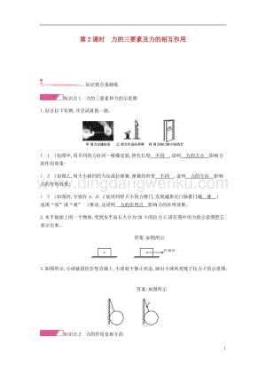人教版八年級物理下冊第七章力第1節(jié)力第2課時力的三要素及力的相互作用分層精煉.docx