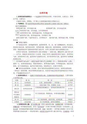 人教版七年級(jí)地理下冊(cè)6.2自然環(huán)境知識(shí)點(diǎn)歸納.doc