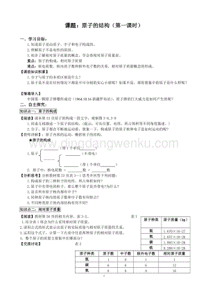 人教版九年級上冊化學3.2原子的結構（第1課時）導學案.doc