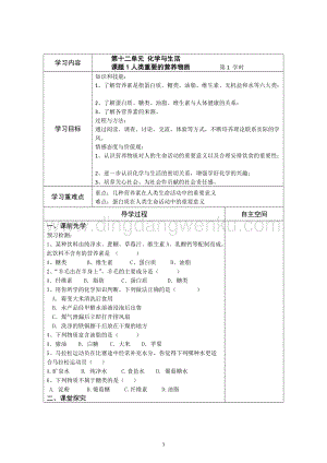 人教版九年級下冊化學第12單元 化學與生活 精品導學案(13頁).doc