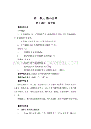 教科版六年級下冊科學(xué)第1課時放大鏡教案.doc