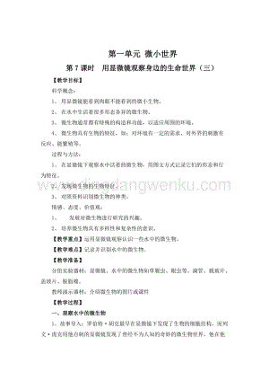 教科版六年級下冊科學第7課時用顯微鏡觀察身邊的生命世界（三）教案.doc
