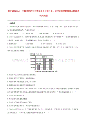 2020中考?xì)v史復(fù)習(xí)方案第二部分中國近代史課時訓(xùn)練08中國開始淪為半殖民地半封建社會近代化的早期探索與民族危機(jī)的加劇試題.docx