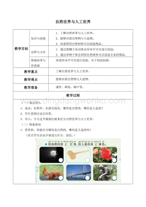 人教鄂教版二年級下冊科學(xué)10自然世界與人工世界教案.docx