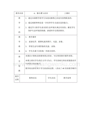 首師大版六年級上冊科學教案-6 貓頭鷹與農田2.docx