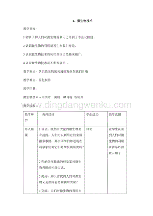 首師大版六年級下冊科學(xué)教案-4 微生物技術(shù) （含教學(xué)反思）.docx