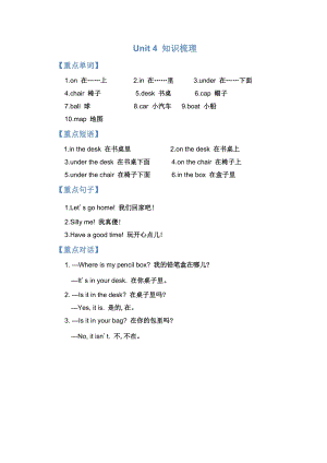 人教版PEP三年級下冊英語Unit4知識梳理.doc