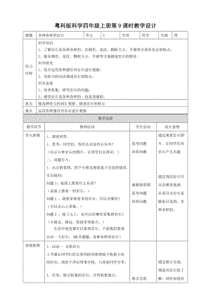 粵教粵科版四年級(jí)上冊(cè)科學(xué)各種各樣的巖石教案.doc
