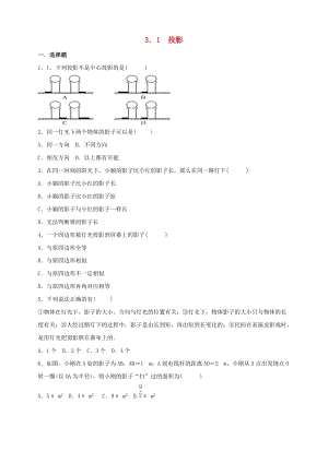 初中數學九年級下冊第3章三視圖與表面展開圖3.1投影作業設計新版浙教版.doc