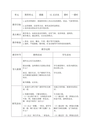 青島版一年級上冊科學12認識水【教案】.doc