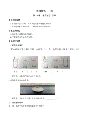 青島版一年級(jí)上冊(cè)科學(xué)13《水變咸了》【學(xué)案】.doc