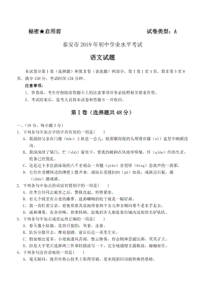 2019年山東省泰安市中考語文試題（word版含答案）.doc