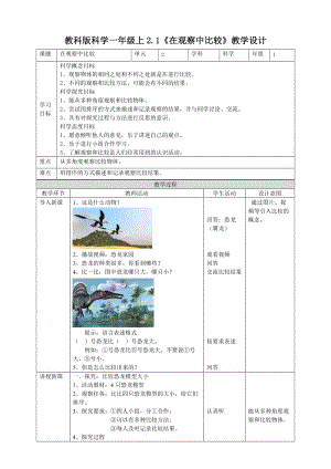 教科版一年級上冊科學2.1《在觀察中比較》教案.doc