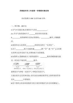 2020-2021學(xué)年蘇教版科學(xué)三年級第一學(xué)期期末測試卷（含答案）.doc