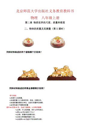 北師大版八年級上冊物理2.2物體的質量及其測量教案（李老師公開課作品）.doc