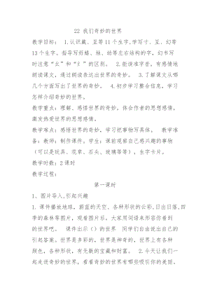 部編版三年級下冊語文22《我們奇妙的世界》優(yōu)質(zhì)教案（內(nèi)蒙古省級優(yōu)課）.doc