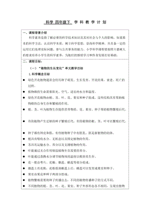新版教科版四年級下冊科學教學計劃+課時安排.doc