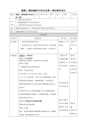 人教版九年級下冊化學(xué)課題2酸和堿的中和反應(yīng)第1課時教案.doc