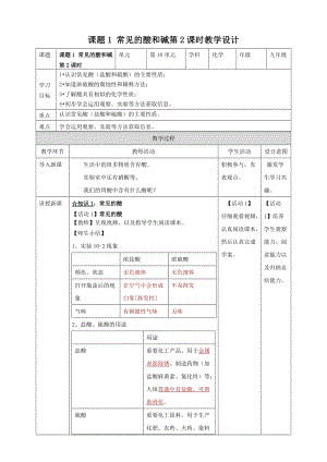 人教版九年級下冊化學課題1常見的酸和堿第2課時教案.doc