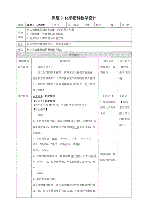 人教版九年級下冊化學課題2化學肥料教案.doc