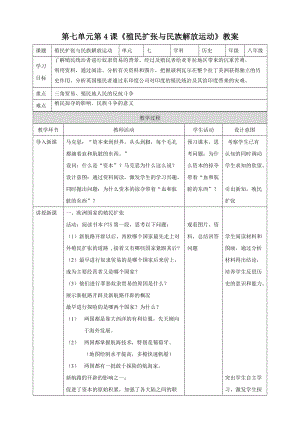 人教版八年級下冊歷史與社會7.4殖民擴張與民族解放運動（教案）.doc