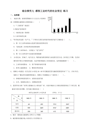 人教版八年級(jí)下冊(cè)歷史與社會(huì)綜合探究七感悟工業(yè)時(shí)代的社會(huì)變遷（練習(xí)）.doc