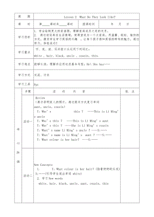 冀教版五年級上冊英語Lesson 2 What Do They Look like教學設計.doc