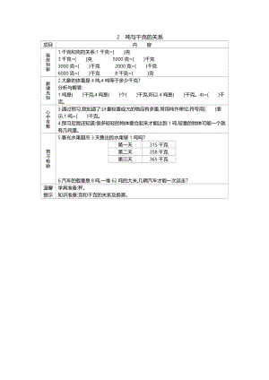 北京課改版三年級下冊數(shù)學(xué)3.2 噸與千克的關(guān)系 導(dǎo)學(xué)案.doc
