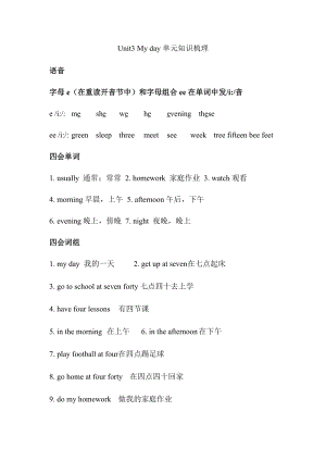 譯林版四年級下冊英語Unit3Myday單元知識梳理.docx