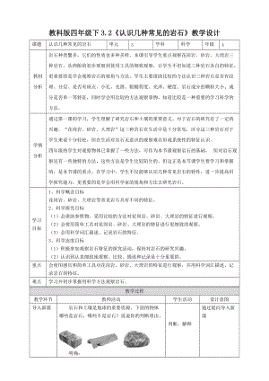 教科版四年級下冊科學3.2認識幾種常見的巖石教學設計含教學反思.doc