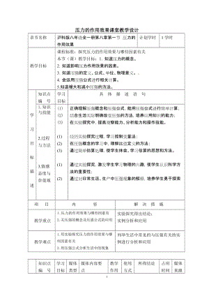 滬科版八年級(jí)物理8.1壓力的作用效果教案（黃老師廣西省級(jí)優(yōu)課）.doc