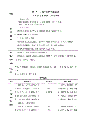 滬科版八年級物理8.4流體壓強與流速的關系教案（梁老師海南省級優課）.doc