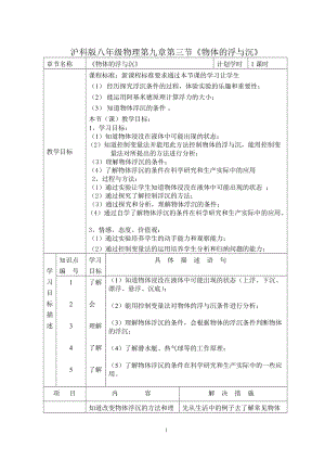 滬科版八年級物理9.3物體的浮與沉教案（傅老師廣西省級優課）.doc