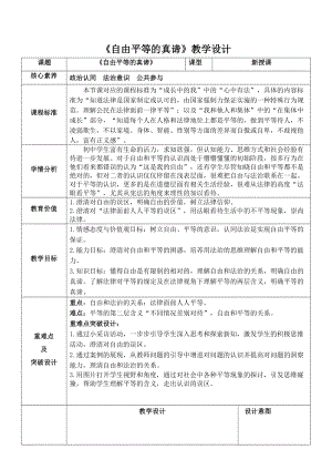 部編版五四制八年級(jí)下冊(cè)道德與法制7.1《自由平等的真諦》教案（朱老師云南縣級(jí)優(yōu)課）.docx