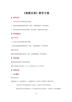 大象版一年級上冊科學1.2【教學方案】《觀察水果》.docx