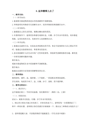 蘇教版一年級下冊科學6鹽和糖哪兒去了教案（朱老師公開課作品）.docx