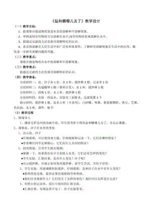蘇教版一年級下冊科學6鹽和糖哪兒去了教案（褚老師公開課作品）.docx
