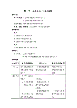 蘇教版八下生物24.2關(guān)注生物技術(shù)教案（李老師公開課作品）.docx