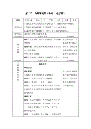 人教版七年級(jí)下冊(cè)地理6.2自然環(huán)境2課時(shí)（教案）.doc