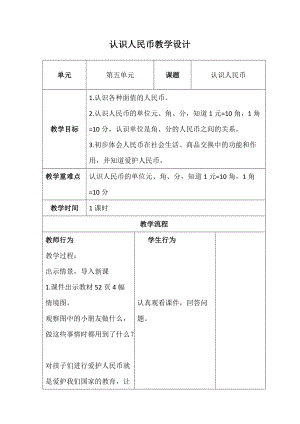 北京課改版一下數學3.1《認識人民幣》教案（朱老師公開課）.docx