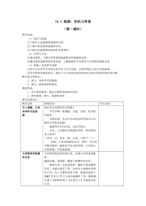 北師大版九年級下冊物理16.3能源：危機與希望教案.docx