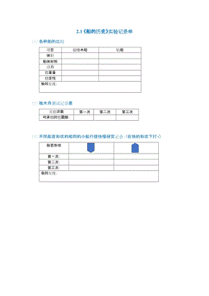 教科版五年級下冊科學(xué)2.1船的歷史實(shí)驗(yàn)記錄單 教案.docx