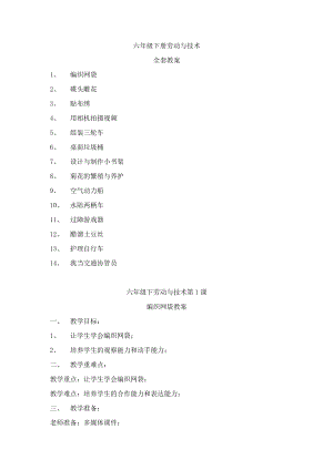 河南科學(xué)技術(shù)出版社六年級(jí)勞動(dòng)與技術(shù)下冊(cè)教案(全套).docx