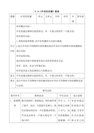 人教鄂教版四年級上冊科學(xué)5.14聲音的傳播教案.doc