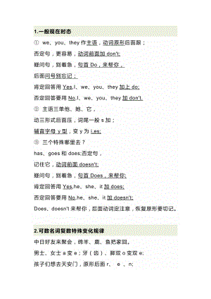 初一英語上冊：語法記憶口訣總結(jié).docx