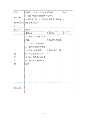 河北大學版第二冊信息技術(shù)快樂打字單詞的輸入?yún)⒖冀贪?.doc